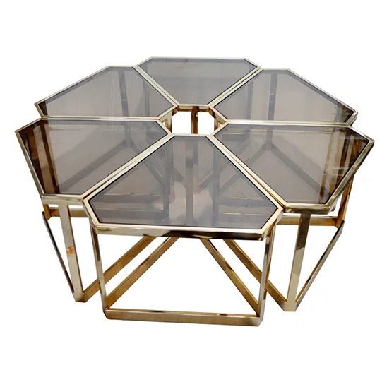 Luxury Hexagon Cluster Coffee Table – Gold Geometric Edition