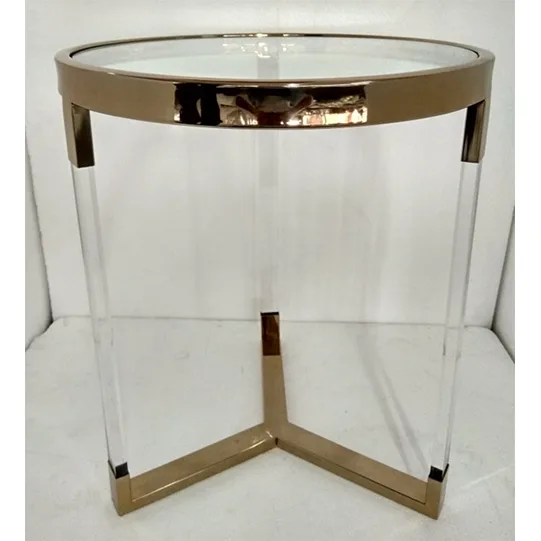 Luxury Round Glass Side Table – Gold Accent Edition