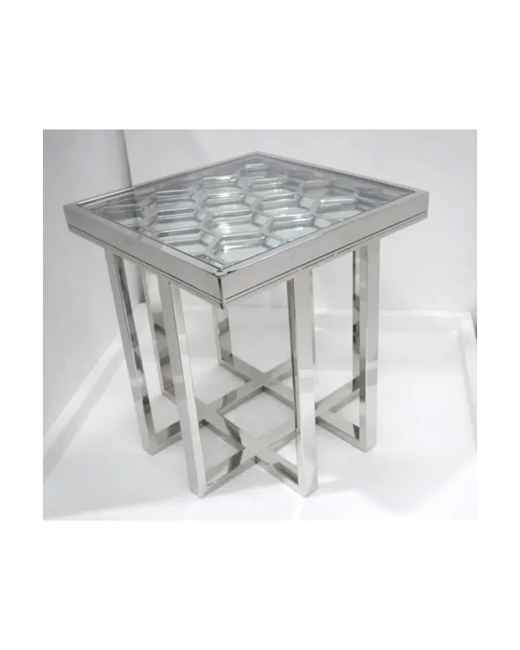 Modern Hexagon Mirror Top Side Table