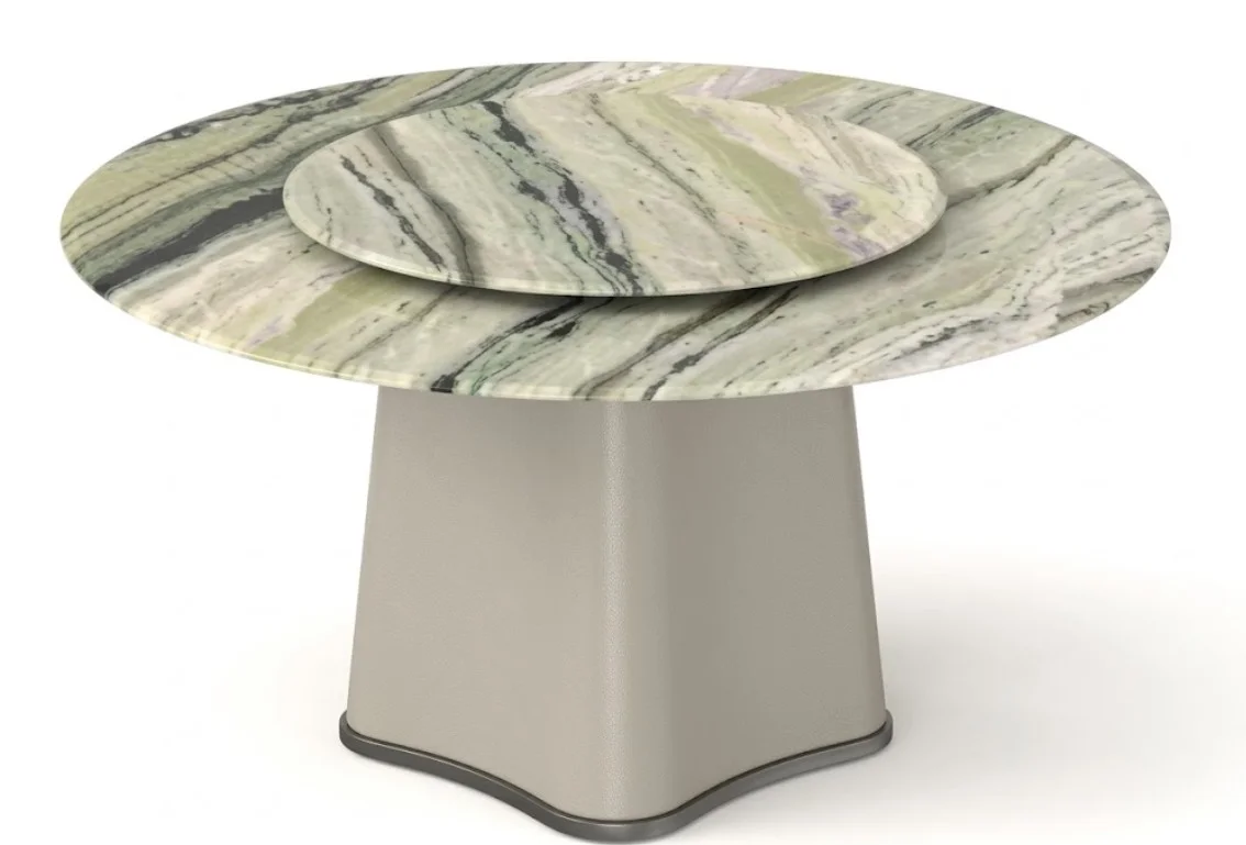 FURNITURE Dining Tables DR1101176 in 18MM natural marble
(Jade in the cloud) +E1 grade plate to do matte flash silver process and stainless steel — luxury Dining Tables — view 2