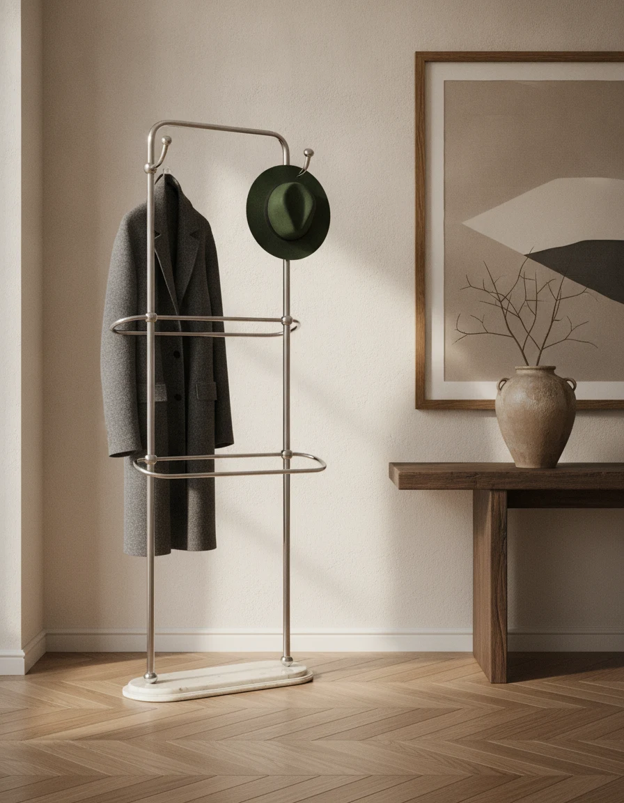 Dash, Polished Stainless Steel & Marble — luxury Coat Stand, alternate view