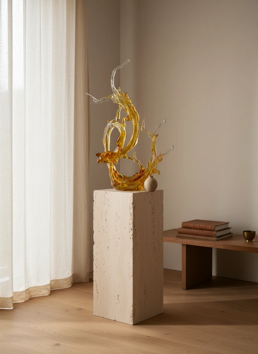 Amber Flame Glass Sculpture, Transparent resin — luxury Sculptures & Art Pieces, alternate view