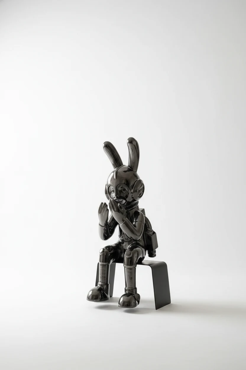 Chrome Rabbit Astronaut Sculpture A