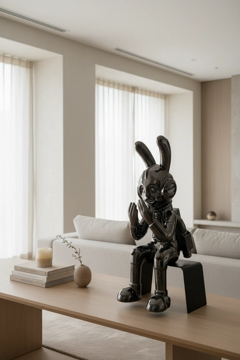 Chrome Rabbit Astronaut Sculpture A, Resin plating + metal — luxury Accents & Figurines, alternate view