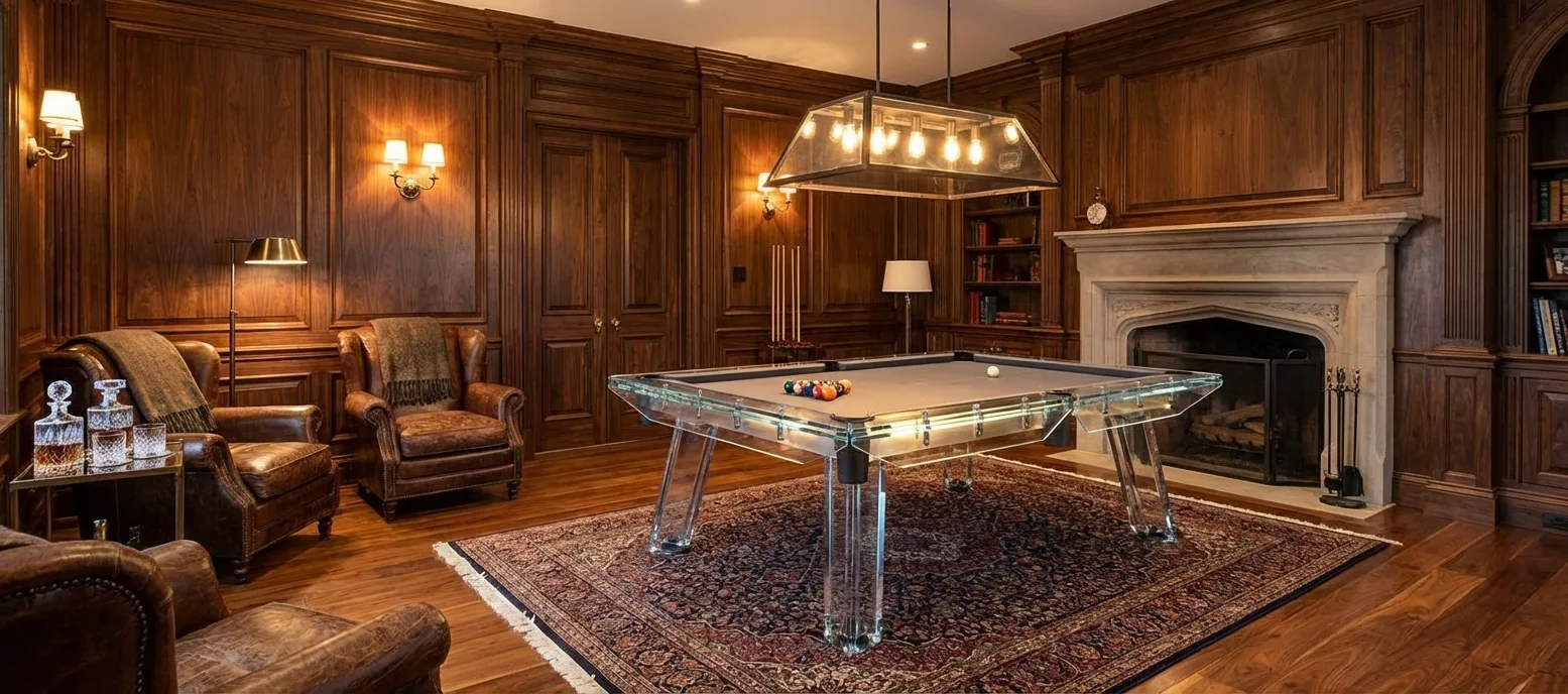 Transparent Glass Pool Table styled in a room