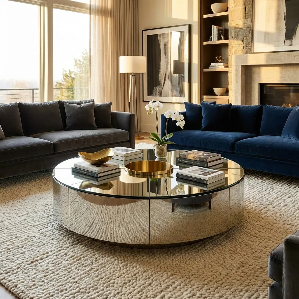 Luxury Round Mirror Stainless Steel Coffee Table – Gold Edition