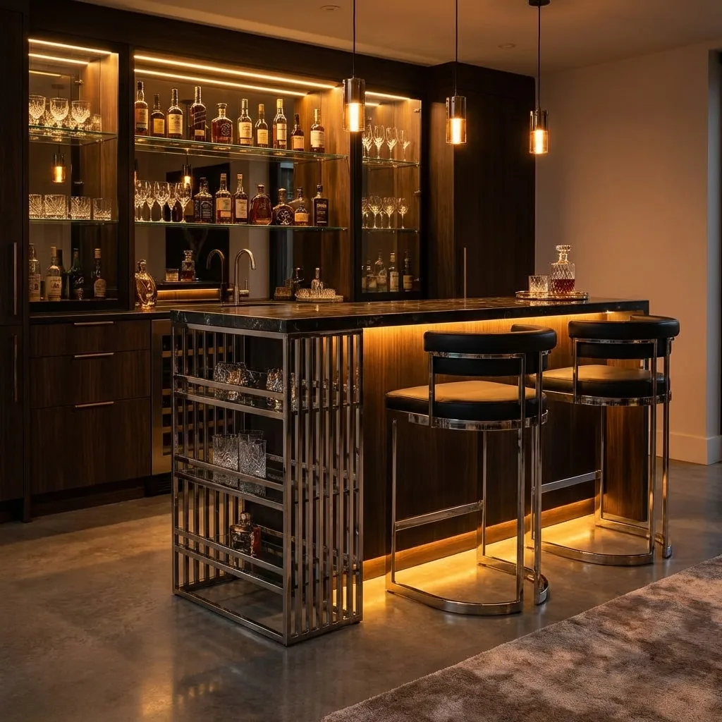 Luxury Marble Top Bar Table – Stainless Steel Frame Edition