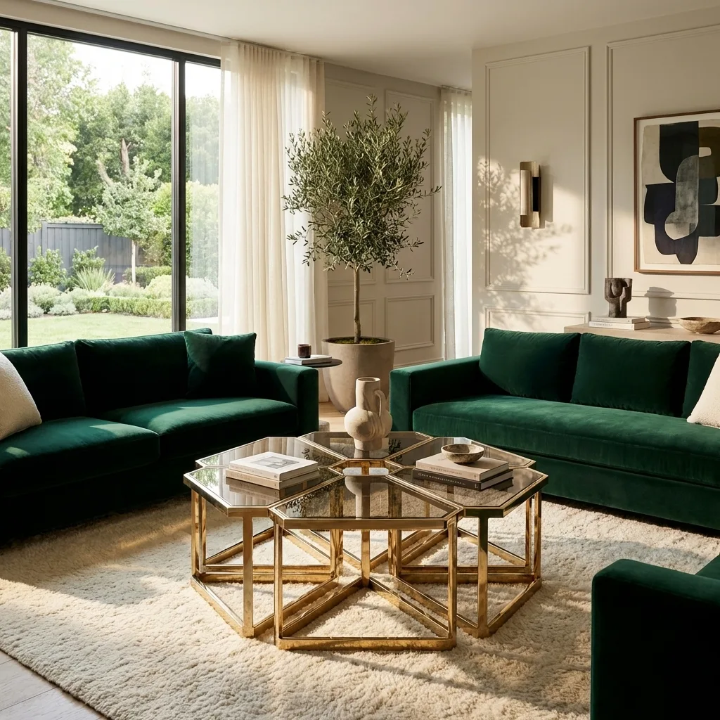 Luxury Hexagon Cluster Coffee Table – Gold Geometric Edition
