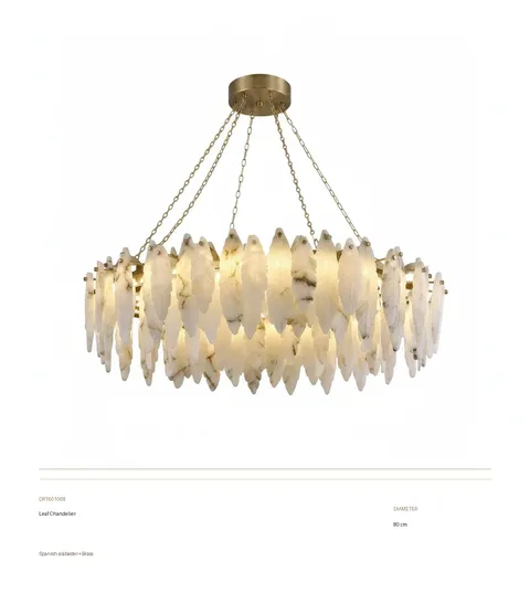 Leaf Chandelier in Spanish alabaster+Brass — view 2