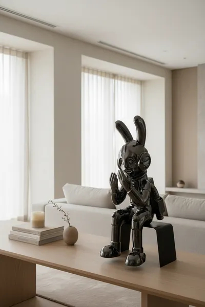 Chrome Rabbit Astronaut Sculpture A alternate view