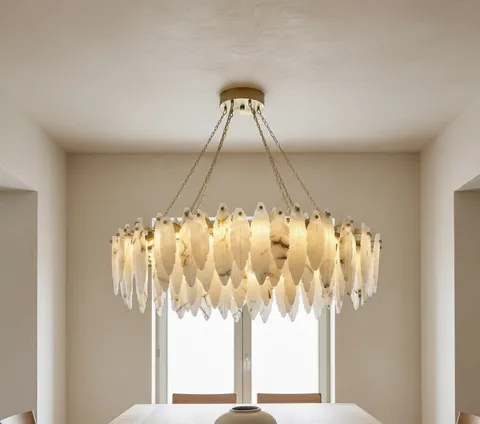 Leaf Chandelier in Spanish alabaster+Brass — view 4