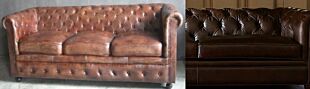 DESROCH WOOD AND LEATHER SOFA
