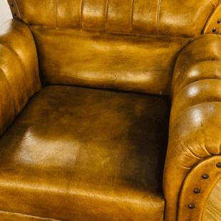 SHINY LEATHER,WOOD ARM CHAIR