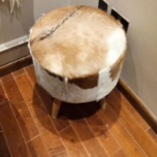 DESROCH HANDMADE WOOD & LEATHER STOOL AND POUF