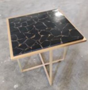 DESROCH MODERN TIGER EYE MARBLE BLACK+GOLD SIDE TABLE