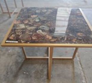 DESROCH MODERN TIGER EYE MARBLE BROWN+GOLD SIDE TABLE