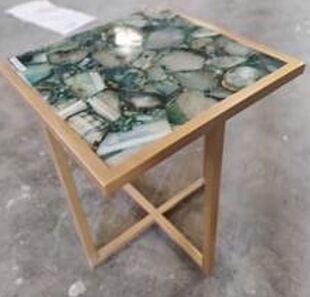 DESROCH MODERN GREEN+GOLD TIGER EYE MARBLE SIDE TABLE