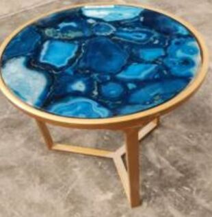 DESROCH MODERN BLUE+GOLD DESIGN LUXURY AGATE SIDE TABLE