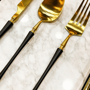 LUXURY STAINLESS STEEL GOLD & BLACK FINISH SPOONS & LIFTERS