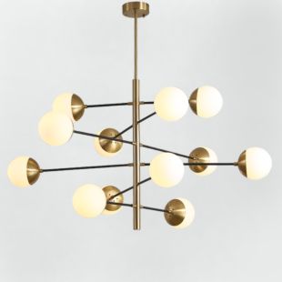POSTMODERN OPAL FROSTED GLASS 12 BULBS GOLD PENDANT CEILING LIGHT