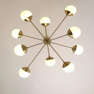 POSTMODERN OPAL FROSTED GLASS 10 BULBS GOLD PENDANT CEILING LIGHT