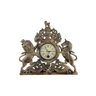 MODERN VINTAGE HAND CARVED WOODEN UNITED KINGDOM ROYAL COAT OF ARMS PENDULUM WALL CLOCK