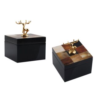 SQUARE APPLEY BOX WITH DEER HANDLE 