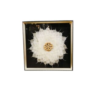 SHADOW BOX WALL ART WITH WHITE & GOLD IN CENTER FLOWERS