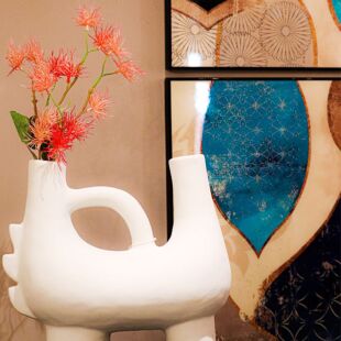 MATTE HIGH WHITE VASE WITH ACCENT DECORATIVE SCLPTURE DESIGN