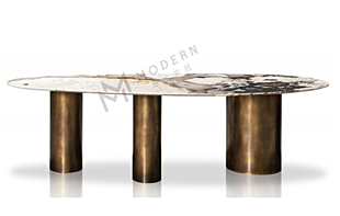 VEROCASA STAINLESS STEEL + NATURAL MARBLE/SLATE DINING OVAL DINING TABLES FURNITURE